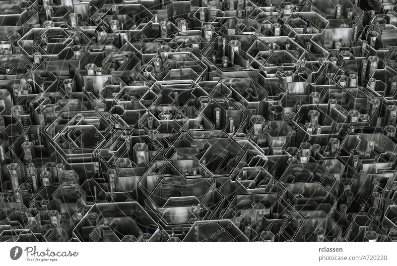 abstrakte Silber Cubis Kurven parametrische gekrümmt nahtlose Hintergrund. 3d Illustration, 3d Rendering Kunst 3D-Rendering Unbunt Ausländer Leichtmetall