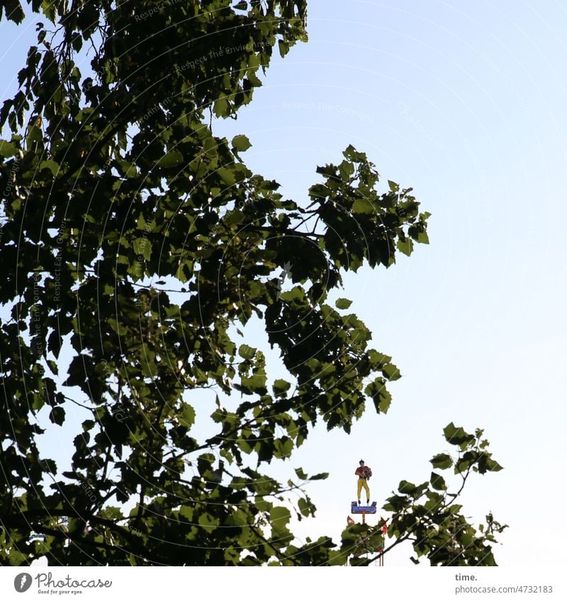 Alleinstellungsmerkmal figur werbeträger männlich baum äste fahrgeschäft allein einsam himmel oben