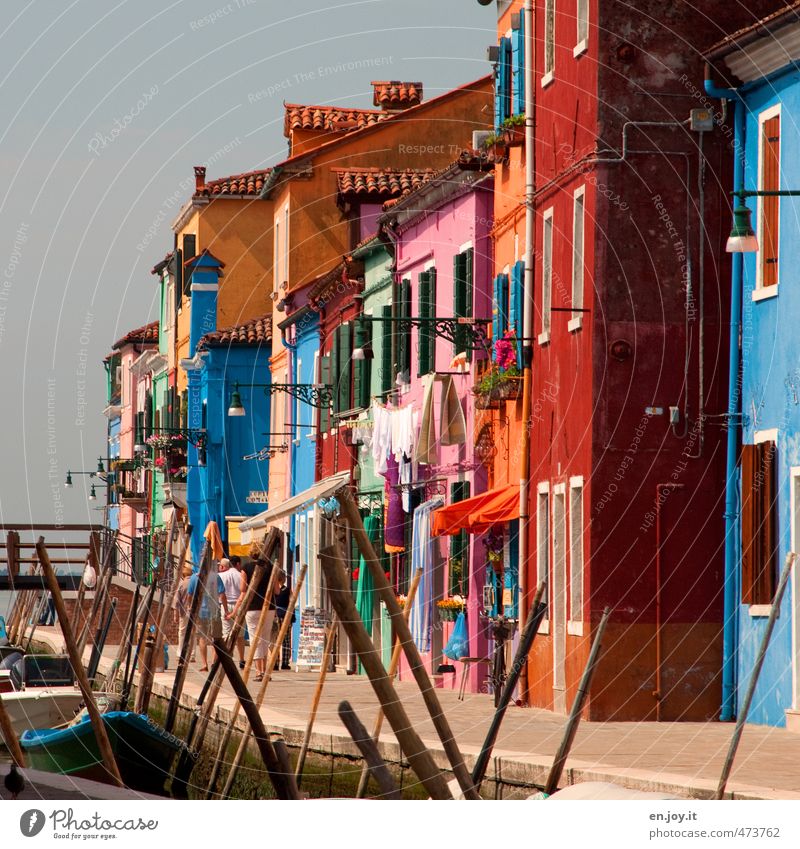 Abwechslung Ferien & Urlaub & Reisen Tourismus Ausflug Sightseeing Städtereise Sommerurlaub Häusliches Leben Haus Mensch 5 Venedig Burano Italien Europa Dorf