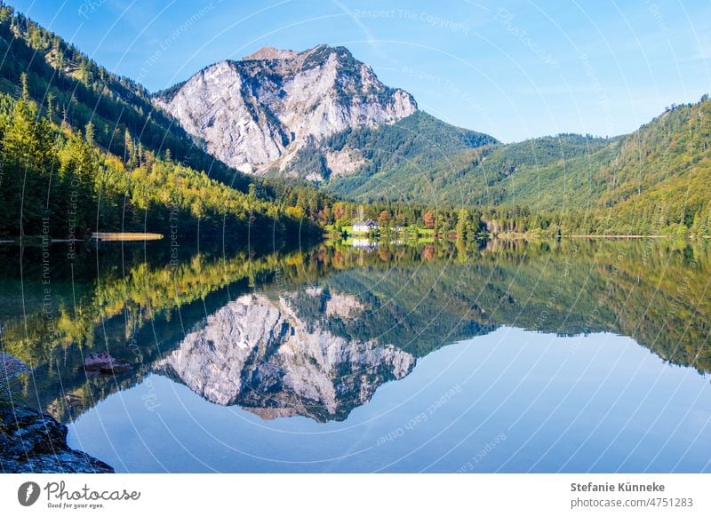 Bergpanorama mit der perfekten Spiegelung See Österreich Spiegelbild wasseroberfläche spiegelung spiegelbild Windstille reflektiert gespiegelt Symmetrie