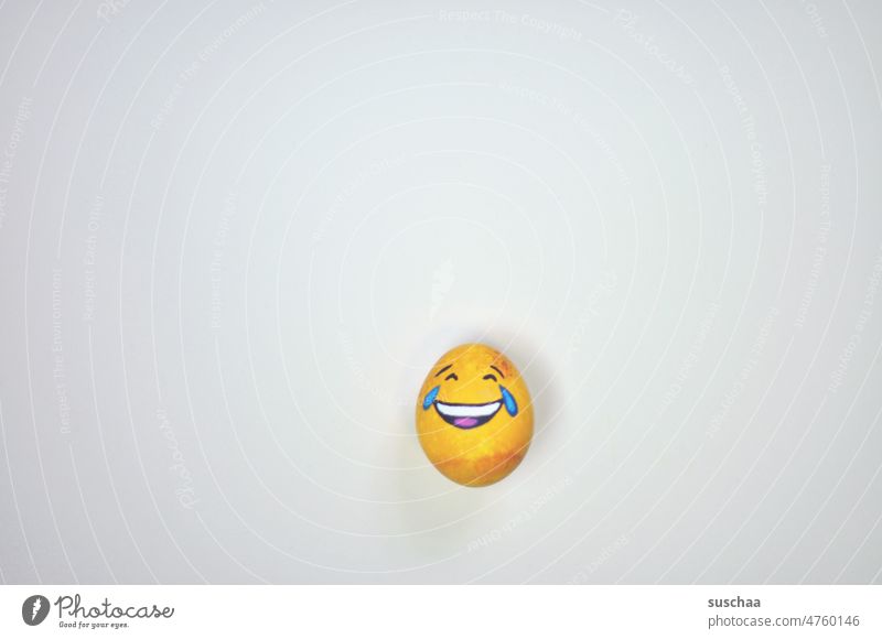 1 lachendes osterei Ostern bemalt Smileys Frühling Dekoration & Verzierung Tradition Lebensmittel Textfreiraum Osterei Gesicht Emoji