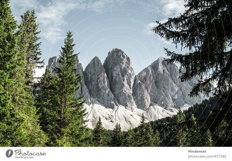Geisler [landscape] Urelemente Erde Luft Himmel Wolken Sommer Schönes Wetter Baum Wald Hügel Felsen Alpen Berge u. Gebirge Gipfel stehen außergewöhnlich eckig