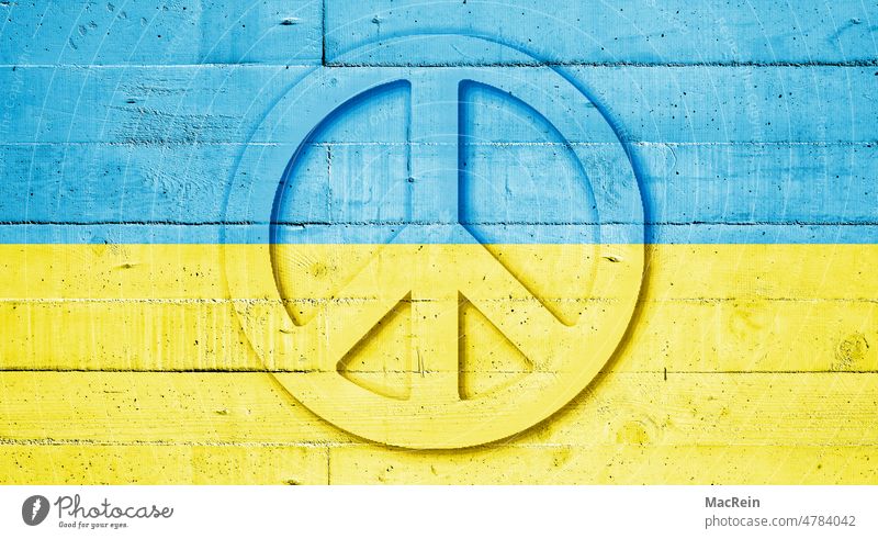 Peacezeichen auf einer Betonwand Ukraine Krieg Frieden Ukrainekrieg Friedenszeichen blau-gelb Farben Hand Handzeichen Graffitti Zeichen Solidarität