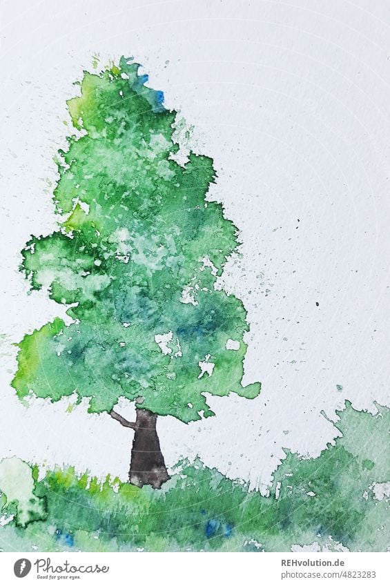 Aquarellbaum Baum Natur illustration grün Umwelt Umweltschutz Grafik u. Illustration Kunst Wasserfarbe Pflanze Farbe