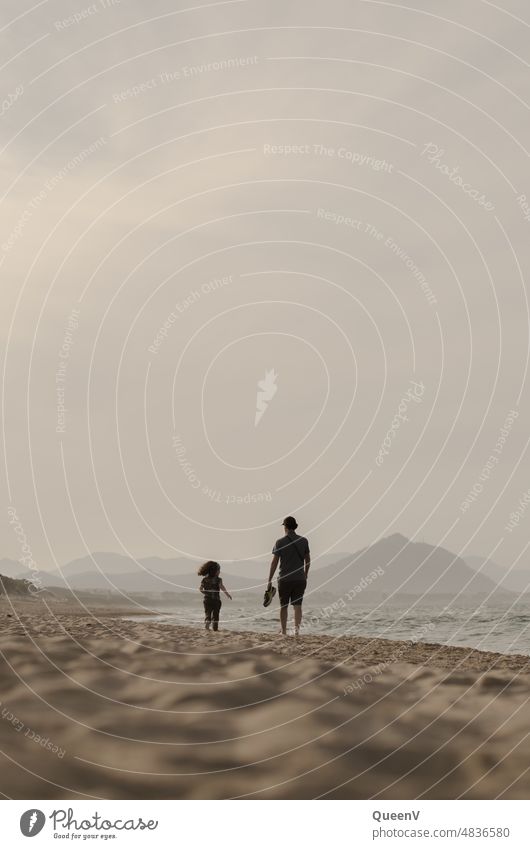 Vater und Kind laufen am Strand Elternschaft Vaterschaft Urlaub Meer Glück Sommer Liebe Mann Papa Kindheit Fröhlichkeit Tochter Familie Kindererziehung