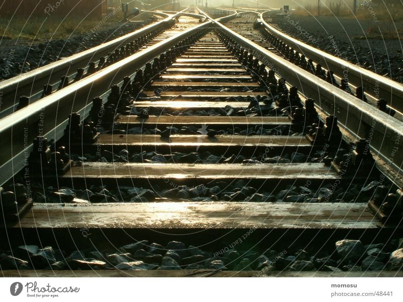 ...endlos Gleise Licht Unendlichkeit Eisenbahn Schatten Detailaufnahme Bahnhof Wege & Pfade
