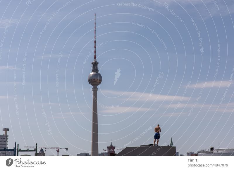 Berliner Fernsehturm Berlin-Mitte Farbfoto Frühling Sonnenlicht Wahrzeichen Turm Sehenswürdigkeit Architektur Hauptstadt Stadtzentrum Himmel Außenaufnahme