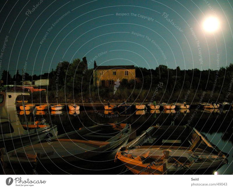 Kornaten-Nachtstimmung Kroatien Wasserfahrzeug Meer Fischer Dämmerung Landhaus Sonnenuntergang Licht Stimmung Mond Himmel Hafen Beleuchtung