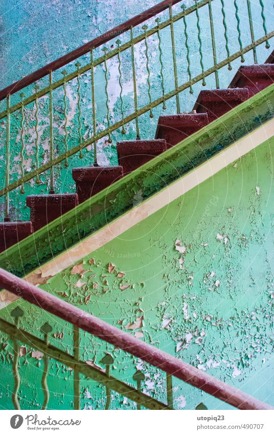Stairways to ... Renovieren Innenarchitektur Dekoration & Verzierung Beelitz Menschenleer Haus Gebäude Architektur Mauer Wand Treppe Denkmal Stein Holz Metall
