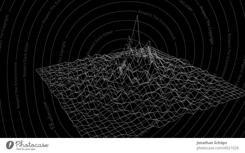 3D-Rendering Gitternetz Landschaft Outlines Raster 3d Linien und Formen dreidimensional Design rendern modern abstrakt Technik & Technologie