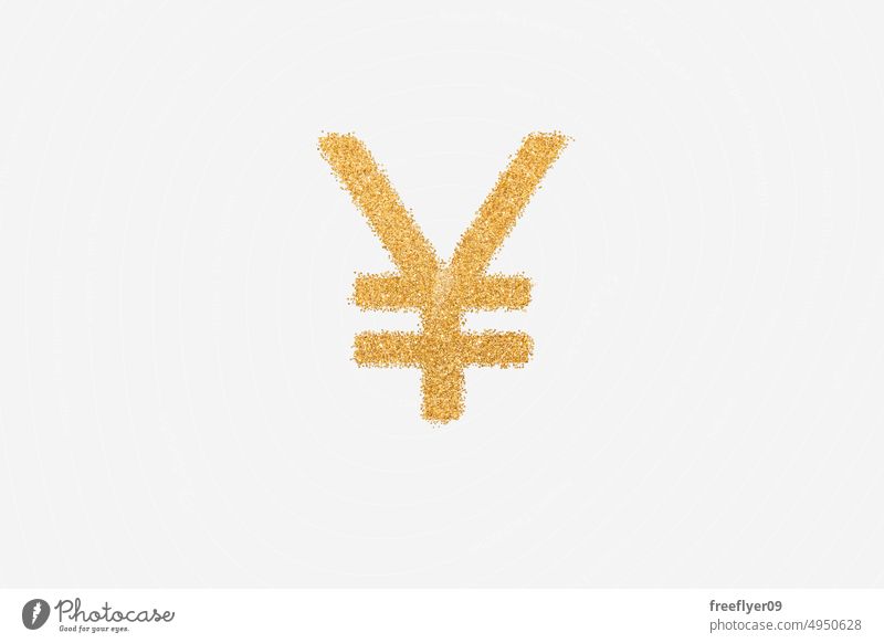 Yen-Zeichen aus goldenem Glitter Geld Japan Brief Wirtschaft Finanzen Erfolg Business Investition Krise Wachstum Steuer Markt Symbol vereinzelt Textfreiraum