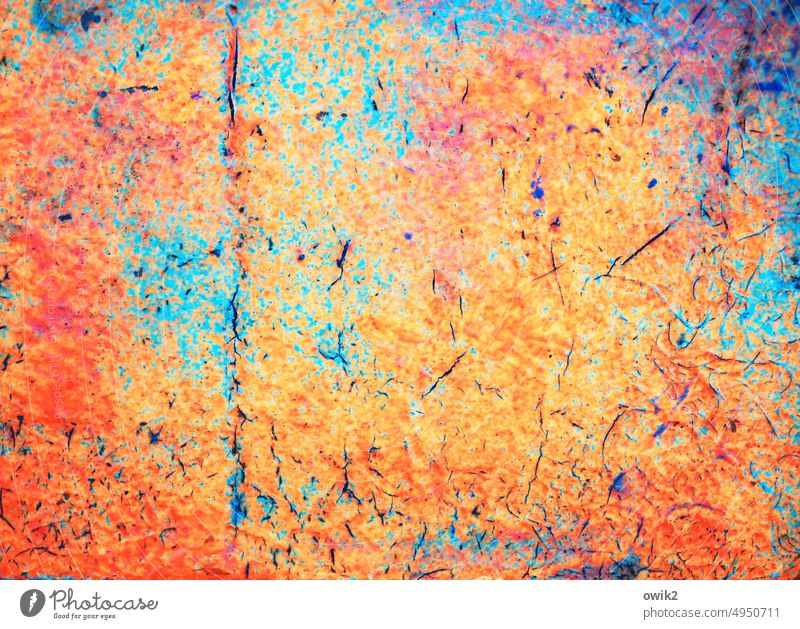 Pointillismus Container mehrfarbig blau orange türkis Metall alt Farbfoto Rost abstrakt Detailaufnahme Blech Spuren Vergänglichkeit Farbe Reste abblättern