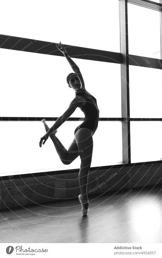 Junge Ballerina posiert an den Spitzen Kunst Frau Tänzer jung Balletttänzer Kunstturnen Künste verrichtend Porträts Schönheit Mädchen Hintergrund weiß Eleganz