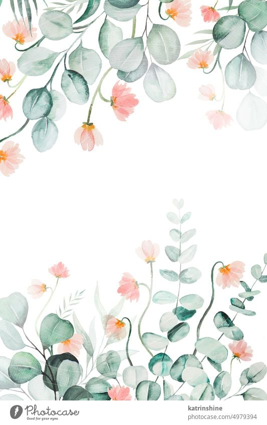 Hintergrund der grünen Aquarell Eukalyptusblätter und rosa Blumen, Hochzeit Illustration gemacht Geburtstag botanisch Dekoration & Verzierung Zeichnung Element