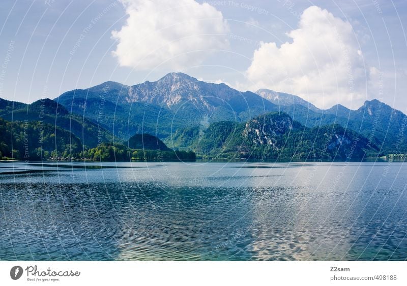 Kochelsee ruhig Ferien & Urlaub & Reisen Sommer Umwelt Natur Landschaft Himmel Wolken Schönes Wetter Alpen Berge u. Gebirge Seeufer nachhaltig natürlich