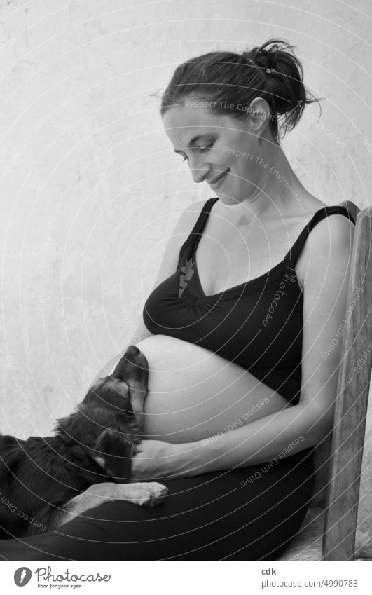 Schwangerschaft | in schwarzweiß | sich gemeinsam freuen. Frau Mensch Schwangere schwanger Baby Bauch Mutterschaft Liebe schön Leben Glück erwartungsvoll Eltern