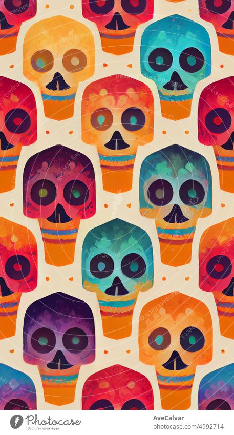 Tag der Toten Schädel Muster. Dia de los muertos Druck. Tag der Toten und mexikanische Halloween Textur. Mexikanische Tradition Fest. Mexiko Tod tot Herz