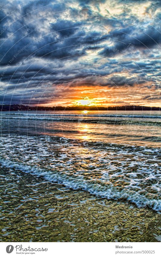 Sonnenuntergang bei Saint Michel en Gréve Natur Landschaft Wasser Himmel Wolken Sonnenaufgang Herbst schlechtes Wetter Küste Strand Meer Atlantik Bretagne