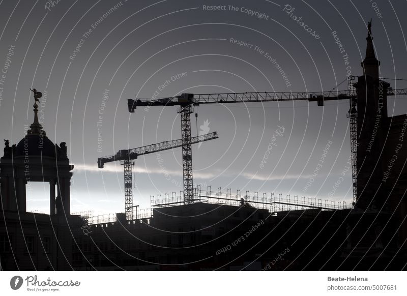 Trübe Aussichten? Zumindest Potsdam wächst ... Krane Aufbruch Erneuerung Aufbau Wachstum Zuversicht Außenaufnahme Kräne Baustelle Himmel Wahrzeichen