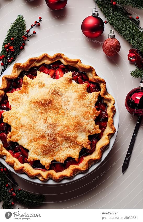 Ansicht von oben Bild Weihnachtskuchen, filmische Lichter, schönes Bühnenbild, lecker, weihnachtliche Töne Sahne festlich Erntedankfest Tradition rustikal