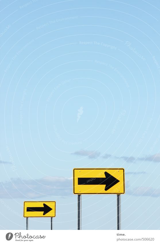 Senfgeber Himmel Schönes Wetter Verkehr Verkehrswege Verkehrszeichen Verkehrsschild Schilder & Markierungen rechts Metall Zeichen Hinweisschild Warnschild gelb