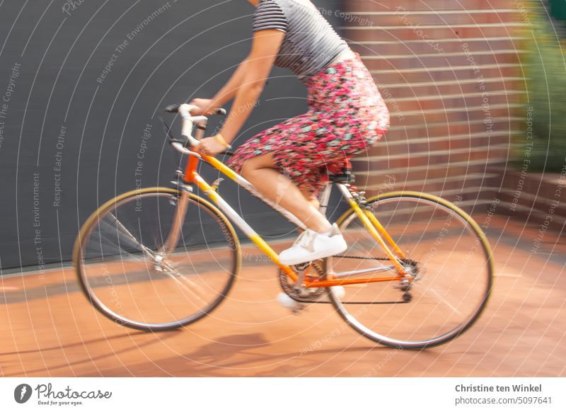 Eine junge Frau auf ihrem Rennrad Fahrrad Fahrradfahren Straße Freizeit & Hobby Junge Frau Wege & Pfade Verkehrsmittel Mobilität Leeze Rad Bewegung