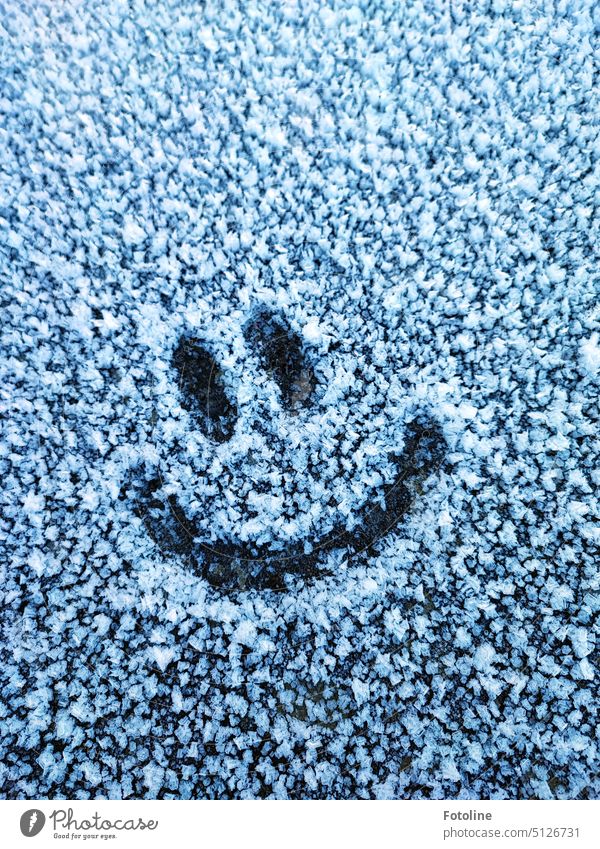 Als ich den Frost auf der Steinplatte sah, musste ich einfach diesen Smiley dort hinterlassen. Frech grinst er jeden an, der da vorbei läuft. Kälte Winter kalt