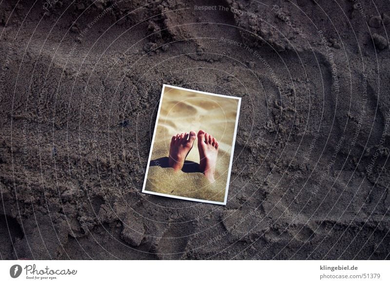 Postkarte mit Füßen im Sand am Sandstrand Ferien & Urlaub & Reisen Sommer Sommerurlaub Sonne Strand Meer Wasser "Sandstrand Postkarte" Ostsee Farbfoto