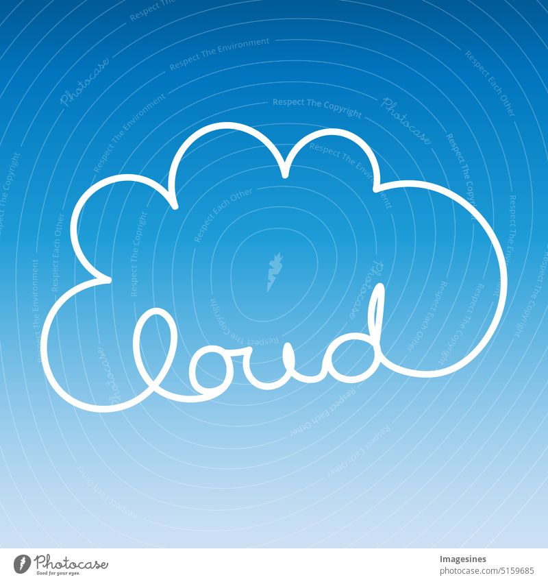 Cloud Computing Symbol. Illustration einer Wolke auf blauem Hintergrund. Geschäfts- und Technologiekonzept abstrakt kunst große Daten wolke - himmel