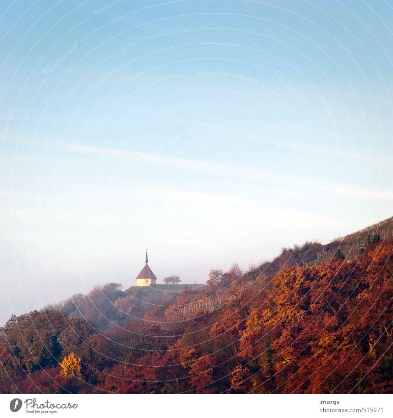 Kapelle Natur Landschaft Pflanze Himmel Herbst Klima Schönes Wetter Nebel Wald Hügel Gebäude einfach frisch schön blau orange rot Stimmung Religion & Glaube