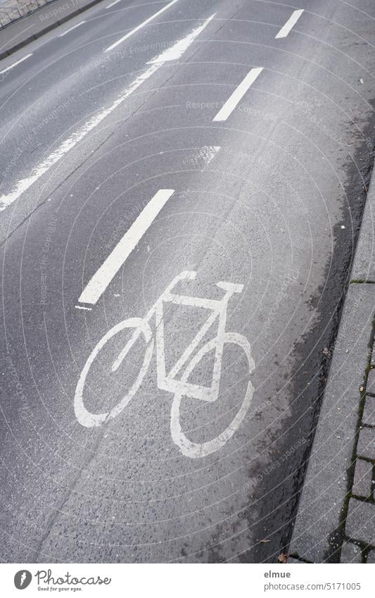 farbreduziert I Piktogramm eines Fahrrades und Fahrbahnmarkierungen auf einer Asphaltstraße / Radweg Fahr Rad Straße StVO Straßenverkehr Markierung Fahrradweg