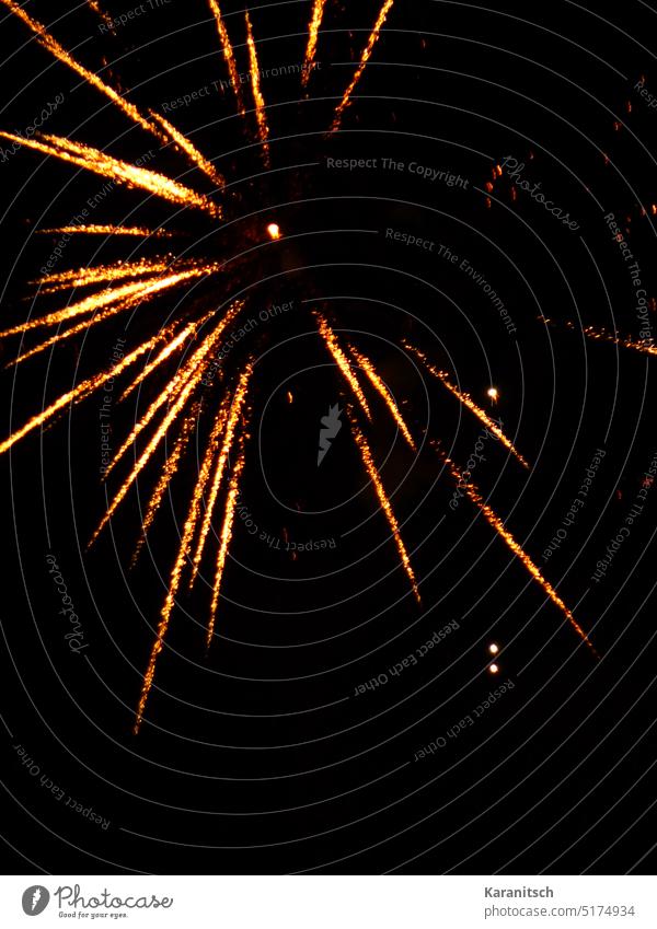 Start ins neue Jahr mit einem Feuerwerk Feuerwerksraketen Funken funkeln blitzen Explosion leuchten Feier Fest Neujahr Silvester Tradition Brauchtum Nacht
