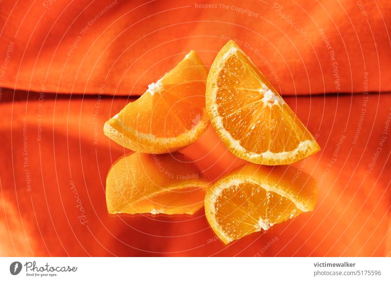 Scheiben von Orangenfrüchten orange Frucht Lebensmittel Gesundheit Scheibe Essen orange Farbe Textfreiraum oranger Hintergrund reif Vegetarier Zitrusfrüchte