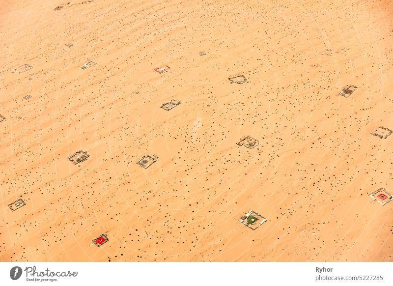 Luftaufnahme von Safari Camps, Wüstencamp. Dubai, Vereinigte Arabische Emirate reisen wüst uae Antenne Air arabisch Gegend Hintergrund Beduinen Lager Düne