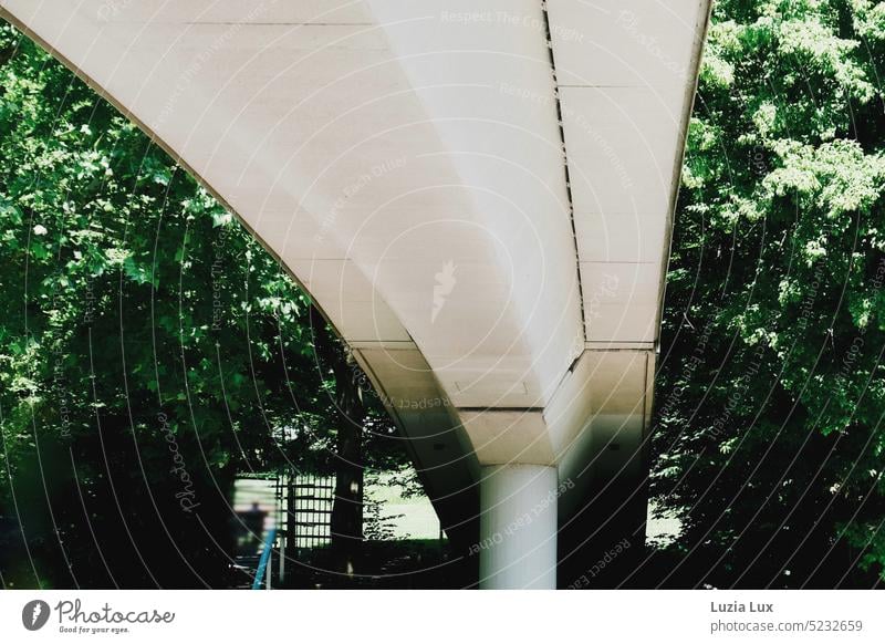 Fußgängerbrücke von unten, Eingang zum Park und über allem blühen die Kastanien. Frühling Frühlingsgefühle frühlingshaft Brücke grün blühend aufblühen Blühend