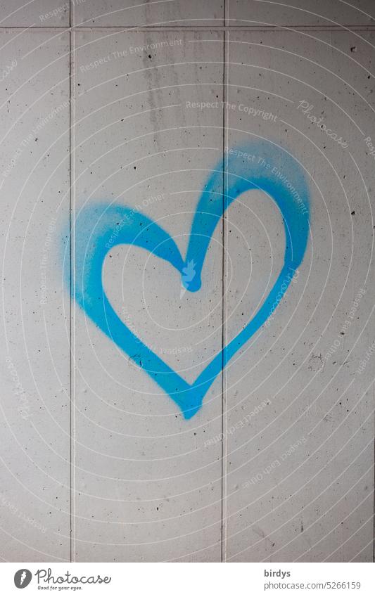 blaues Herz auf grauer Betonwand. Graffiti Liebe Zuneigung Verliebtheit Liebessymbol lieben Liebesbekundung herzförmig Symbole & Metaphern Gefühle Liebesgruß
