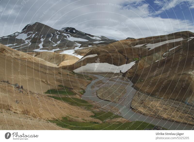 Island |geteilter Flusslauf | aktives Geothermalgebiet Kerlingarfjöll termal Spuren Einsamkeit Landschaft aufwärts Pfad heiss ruhig vulkanisch