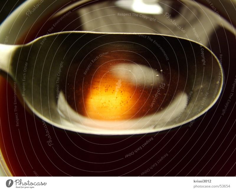 Teeloeffel Löffel braun rot Tasse Reflexion & Spiegelung Wellness Oval Physik heiß Getränk Rooibos Gesundheit Flüssigkeit orange Metall tea cup Frucht Wärme hot