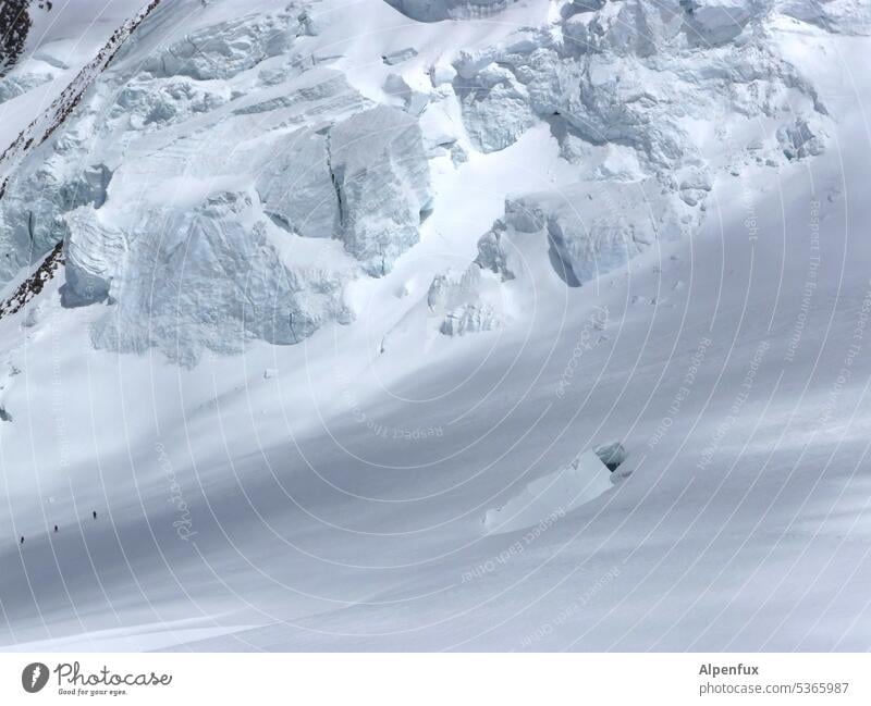 grau in grau | Gletscher mit Mini-Seilschaft Gletscherbruch Gletscherspalte Berge u. Gebirge Eis Außenaufnahme Natur kalt Frost Schnee Klimawandel