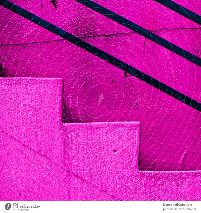 Stufendesign Mauer Wand Treppe Linie Streifen eckig Fröhlichkeit trendy einzigartig oben Sauberkeit unten rosa schwarz aufwärts abwärts Treppengeländer Strebe