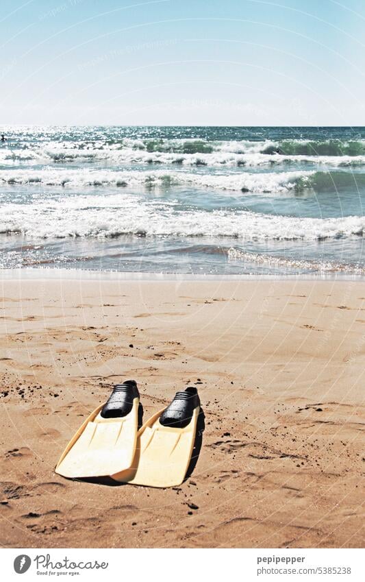Schwimmflossen Ferien & Urlaub & Reisen Sommer Strand Meer Wasser Sand Küste Tourismus Menschenleer Farbfoto Sandstrand Außenaufnahme Sommerurlaub Wellen