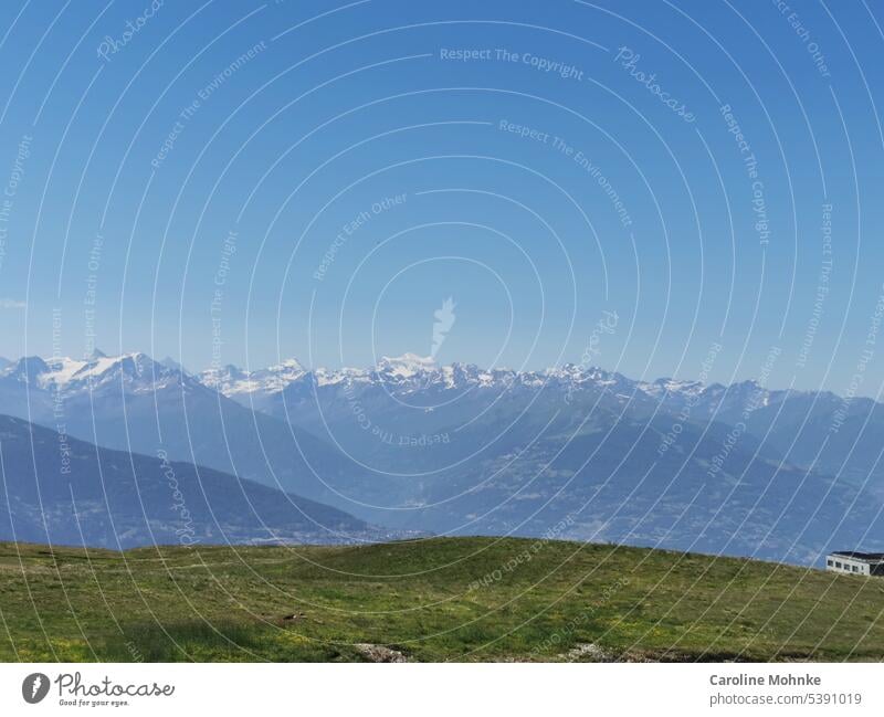 Blick von Cry d`Er nach Crans Montana und die Alpen Berg Berge alpin Aussicht Berge u. Gebirge Gipfel Natur Landschaft Außenaufnahme Felsen Menschenleer Umwelt