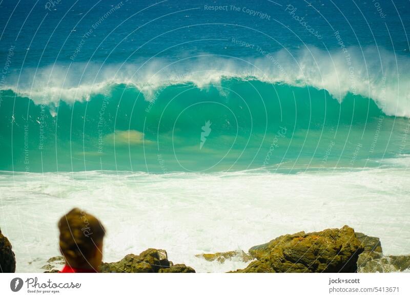 beobachten von Wasserwellen Wellengang Meer Pazifik Ferien & Urlaub & Reisen Kopf Frau Küste Natur Wellenschlag Urelemente Naturgewalt Wellenkamm