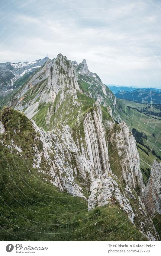 Berge im Alpstein (Schweiz) Aussicht Panorama (Aussicht) Berge u. Gebirge Himmel Wolken wanderland Appenzellerland Gras Steine Felsen laufen wandern