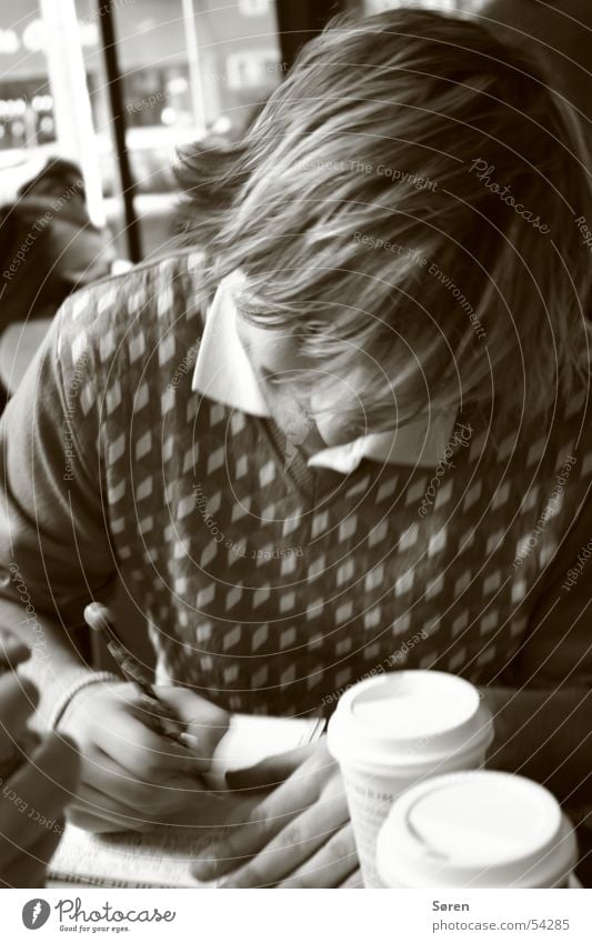 Schreibmaschine Kugelschreiber lesen Pause Tagebuch schreiben Kaffee Haare & Frisuren Sepia chill