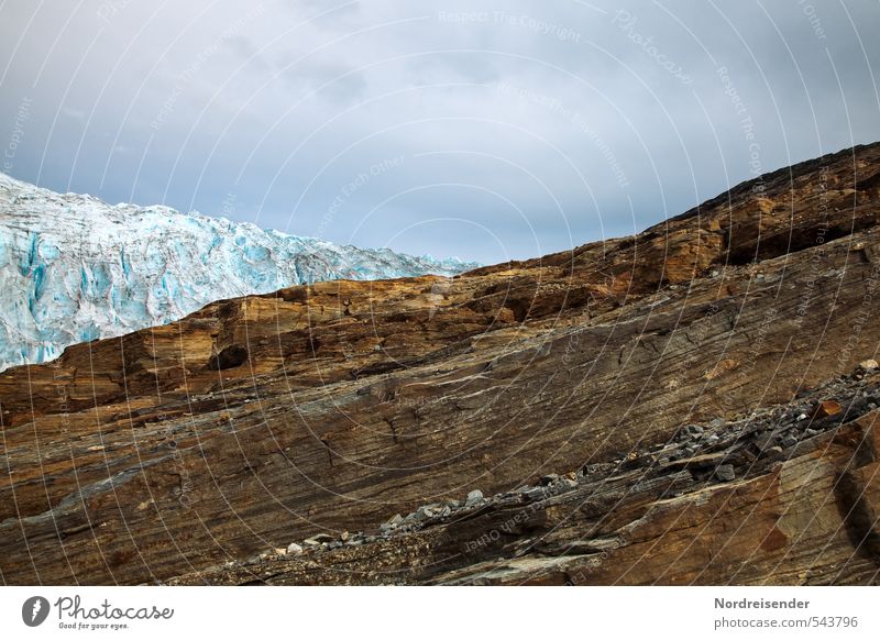 Dreiteilig Sinnesorgane ruhig Urelemente Wolken Klimawandel Eis Frost Berge u. Gebirge Gletscher dehydrieren ästhetisch bedrohlich dunkel blau braun Einsamkeit
