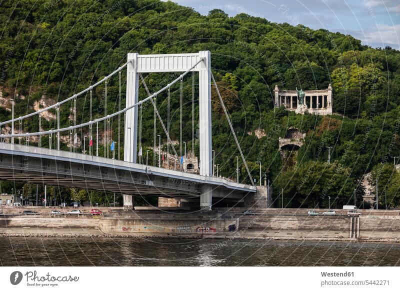Ungarn, Budapest, Elisabeth-Brücke über die Donau, Gellert-Hügel und Denkmal Verbindung verbunden verbinden Anschluss Tag am Tag Tageslichtaufnahme tagsueber