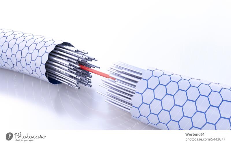 Viele durch Kabel verbundene Kabel in roter, 3d-D-Darstellung Gemeinsam Zusammen Miteinander 3D dreidimensional 3-D 3-d Individualität Individuell Fülle Fuelle