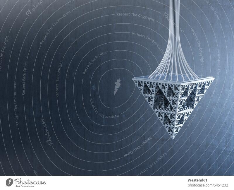 Pendel aus Dreiecken, 3D-Darstellung Einzelner Gegenstand 1 Einzelgegenstand ein ein Gegenstand einzeln grauer Hintergrund hängen Textfreiraum Technik Techniken