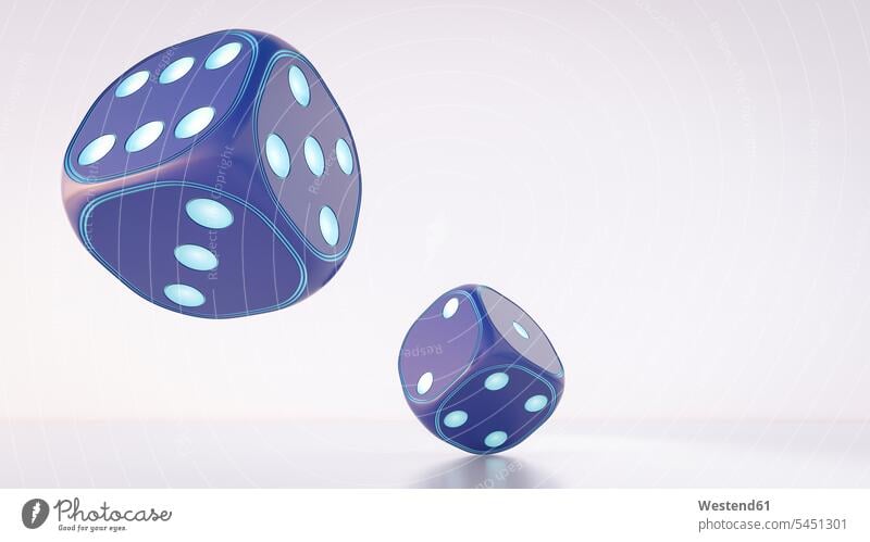 Zwei Würfel, 3D-Wiedergabe Idee Ideen Eingebung dreidimensional 3-D 3-d Hoffnung hoffen heller Hintergrund Glücksspiel Glücksspiele Spiel Spiele werfen Wurf